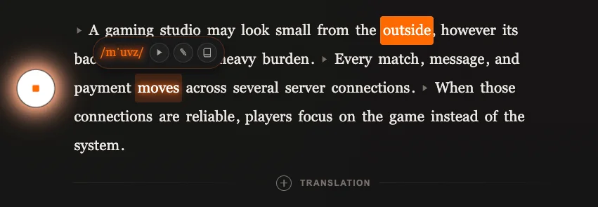 Reader text block with word-level support