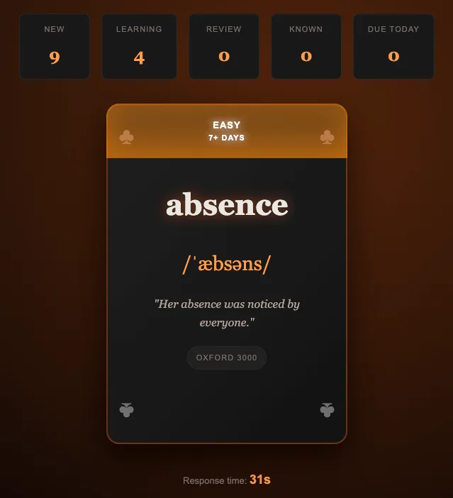 SuperMemo flashcard review screen